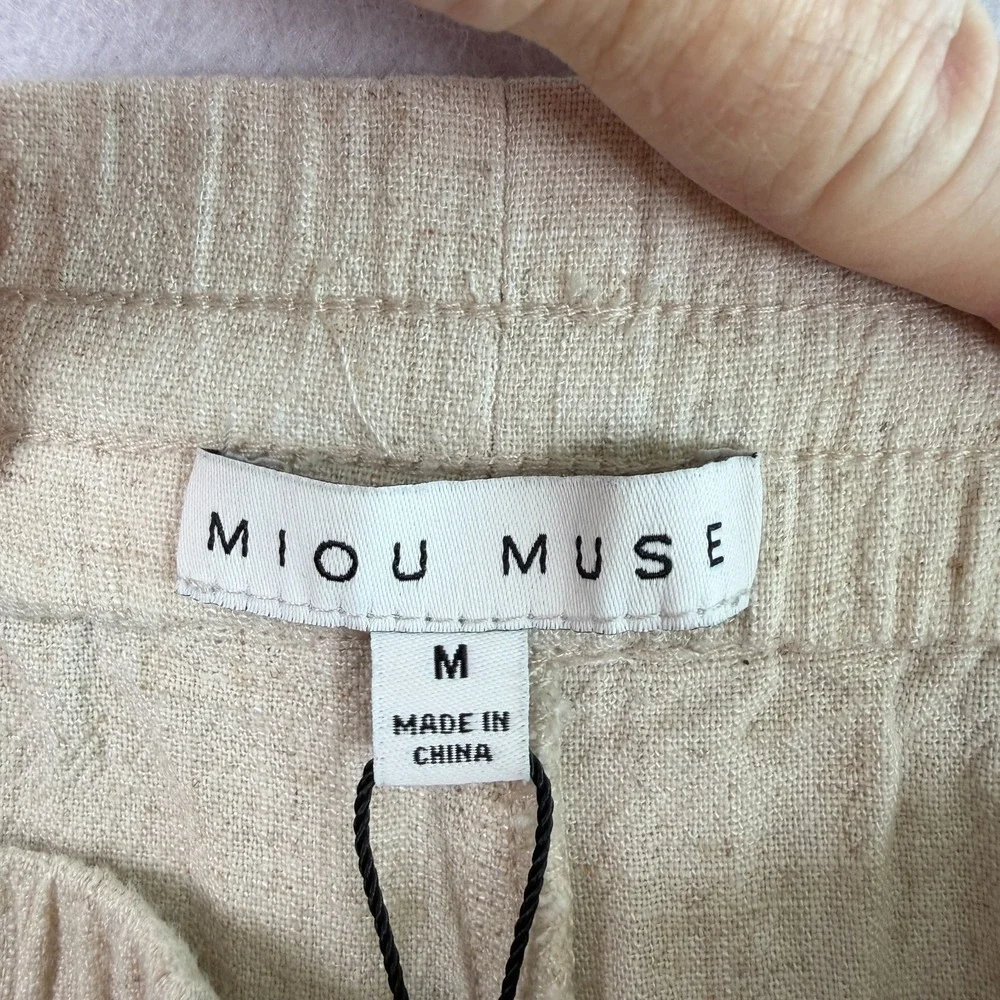 Miou Muse Womens Embroidered Linen Blend Wide Leg Pants Sz M Boho Coastal - Picture 5 of 8